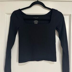 Free People Clean Lines Long Sleeve Square Neck Women's Tops - Black and Brown